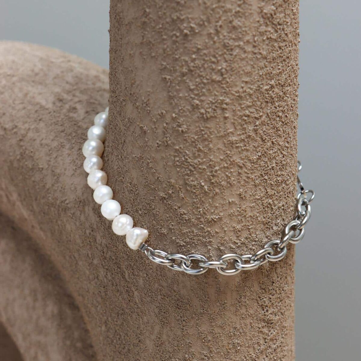 Half pearl bracelet silver