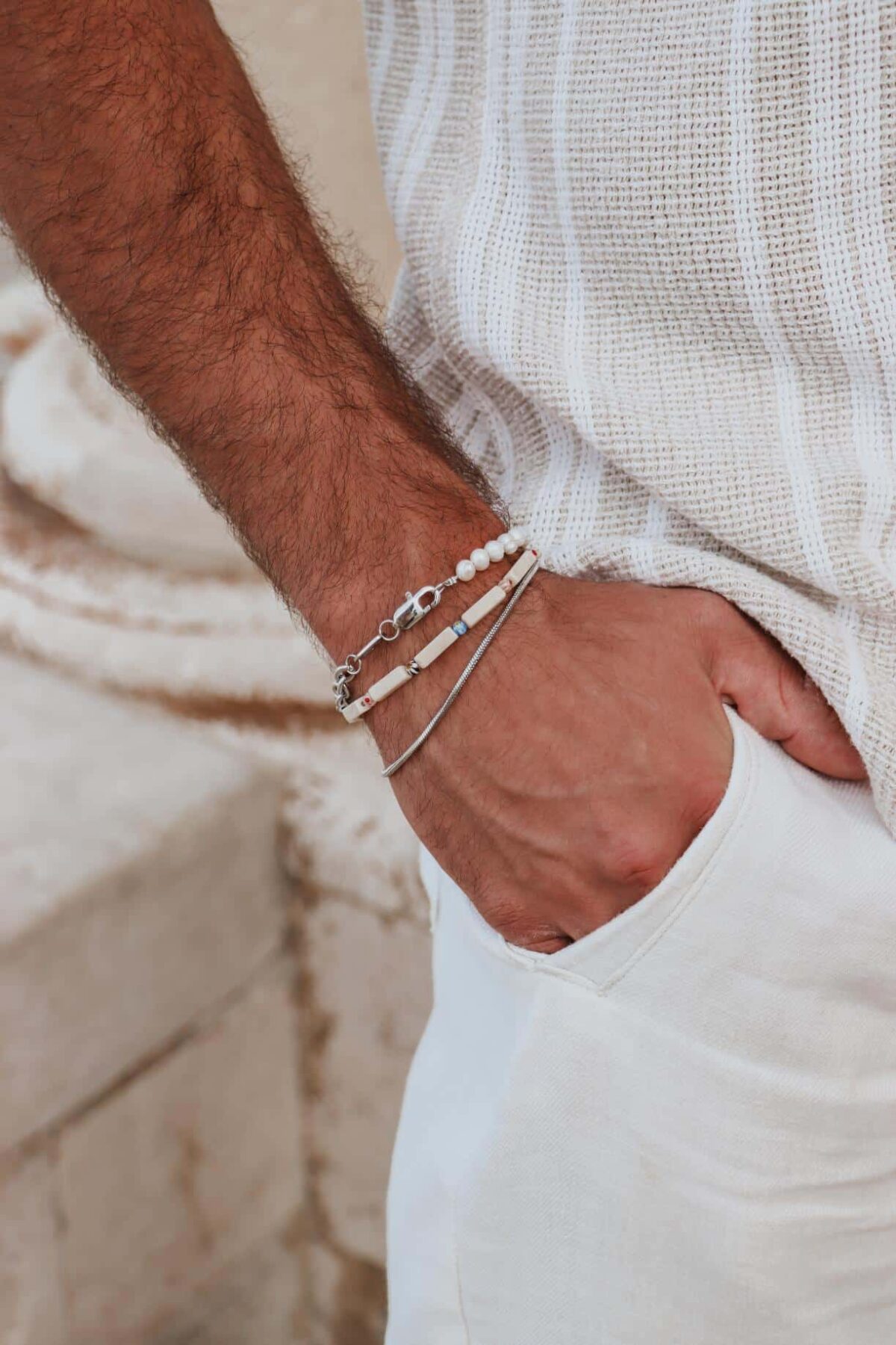 Half pearl bracelet silver